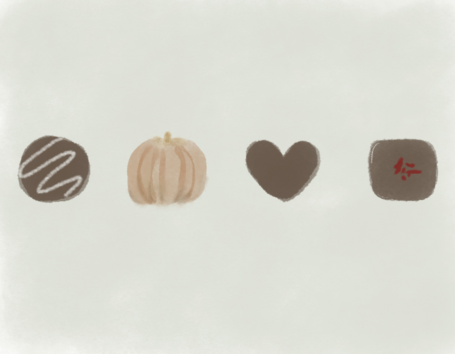 チョコレートとかぼちゃが並んだイラスト