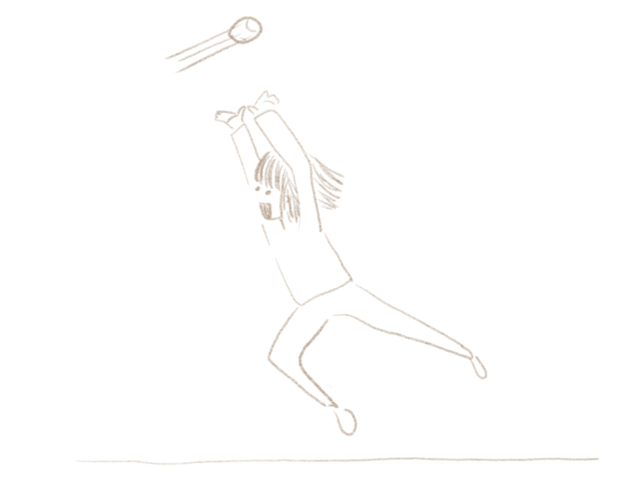 キャッチボールをする女性のイラスト